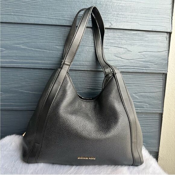 MICHAEL KORS Black Leather Nolita Raven Selma Fulton Tote Hobo Shoulder Bag - Picture 1 of 11